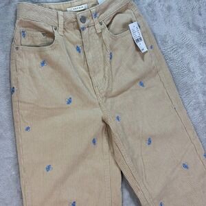 Pacsun 90s Boyfriend Corduroy Pants Blue Mushroom Embroidery Womans Size 24‎ NWT